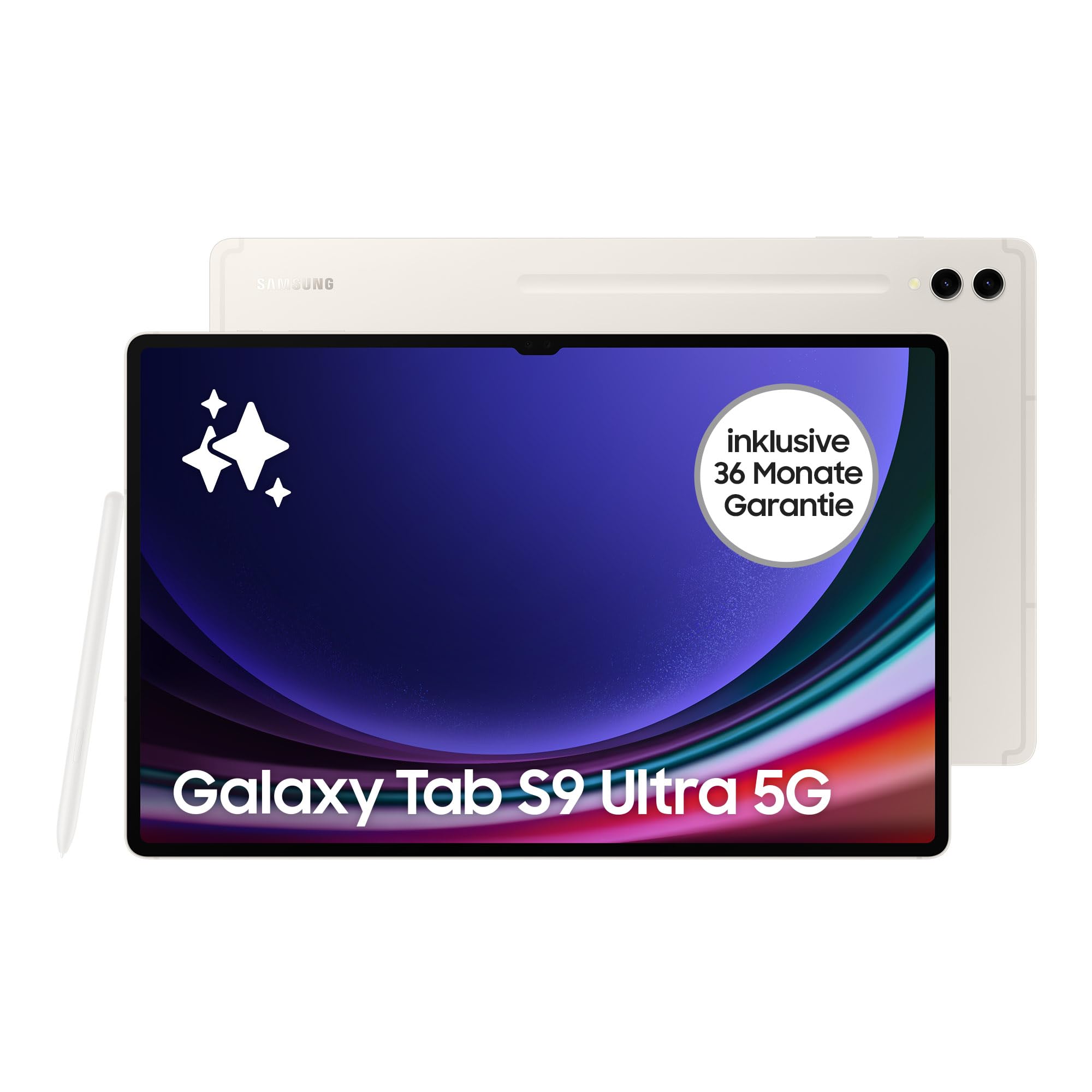 Samsung Galaxy Tab S9 Ultra AI-Android-Tablet, 5G, 512 GB / 12 GB RAM, MicroSD-Kartenslot, Inkl. S Pen, Simlockfrei ohne Vertrag, Beige, Inkl. 36 Monate Herstellergarantie [Exklusiv bei Amazon]
