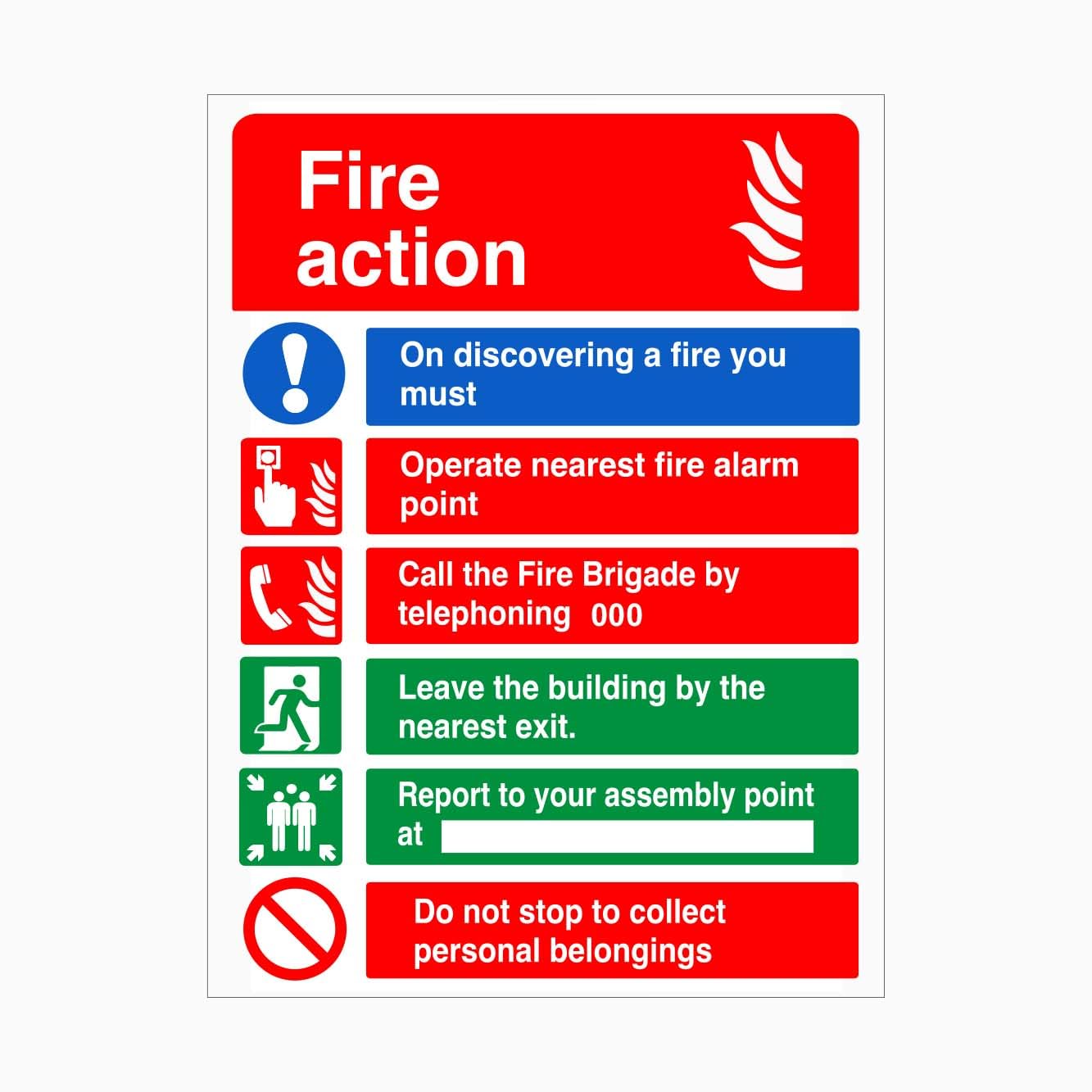 FIRE ACTION Sign Metal Tin Sign 8 x 12 inch for Industrial & Commercial Series