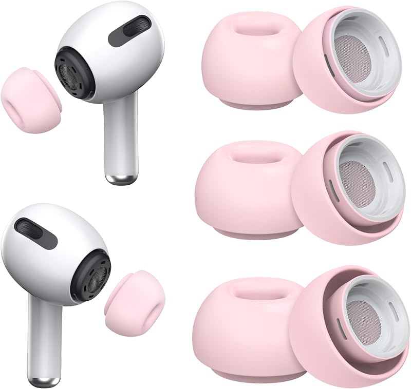 3 Pairs Replacement Ear Tips for AirPods Pro 2nd & 1st(S/M/L, Pink) | with Noise Reduction Hole, Silicone Ear Tips with Portable Storage Box, Fit in the Charging Case