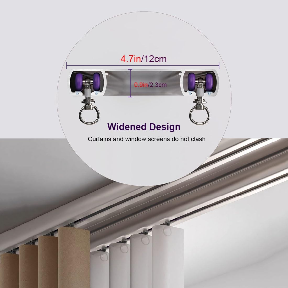 Système de tringle à rideaux double rangée silencieuse pour faux plafond - 1,16 m (3,8 pi) marron, idéal pour préserver l'intimité dans les espaces ouverts, fonctionnement fluide, installati