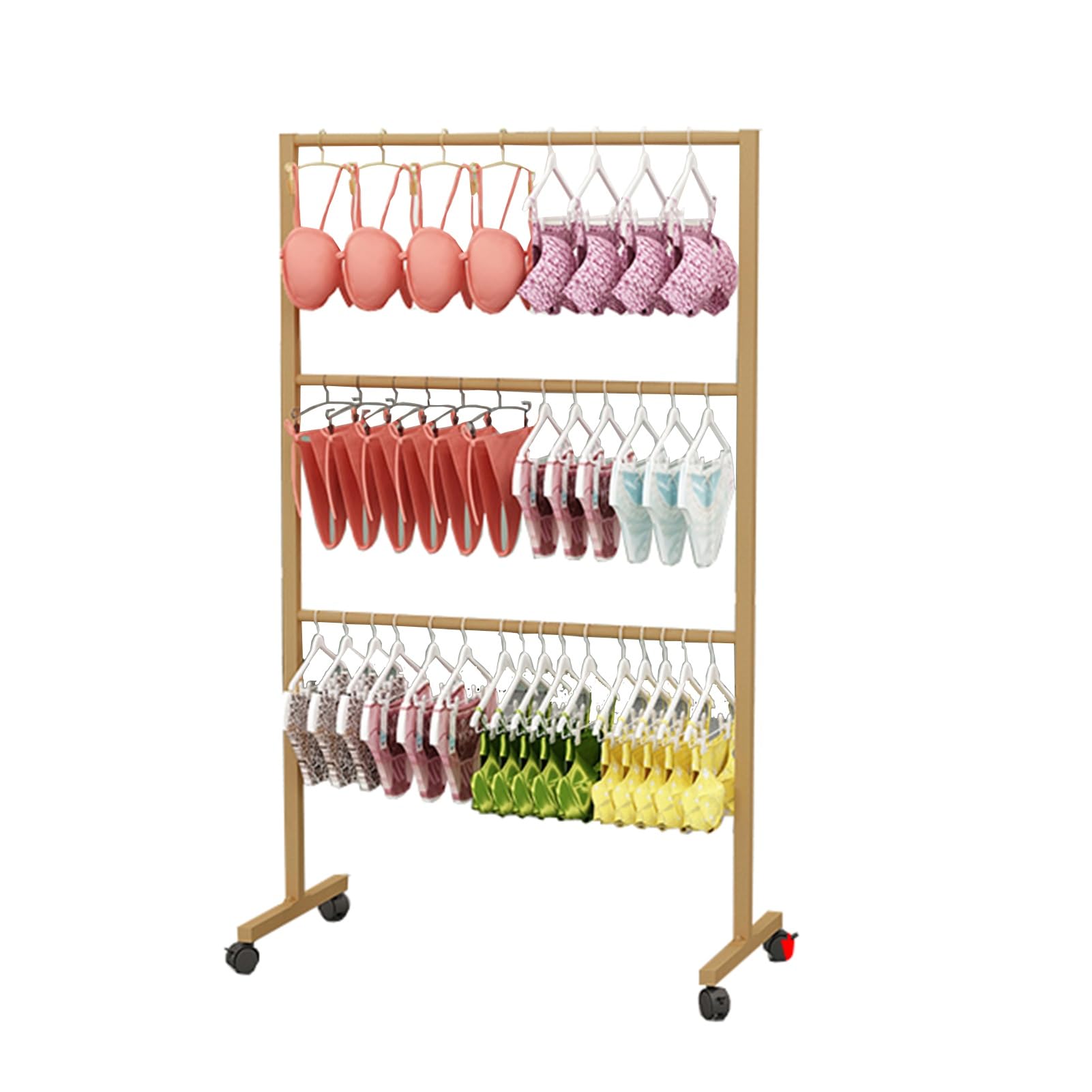 DFGHNBVC Portable Floor-Standing Display Rack With Wheels And 3-Tier Shelves For Retail Store Underwear, Bra, Panty, And Clothing Organization In Boutiques And Mall Exhibitions,Gold-60X40X135Cm