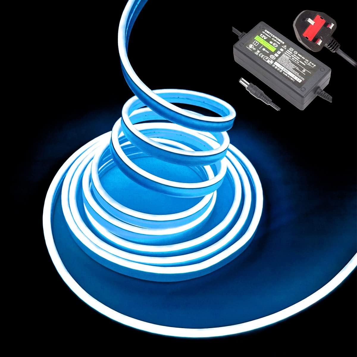 balabaxer Ice Blue Neon LED Strip Lights，16.4 ft/5m 12V DC 600 SMD2835