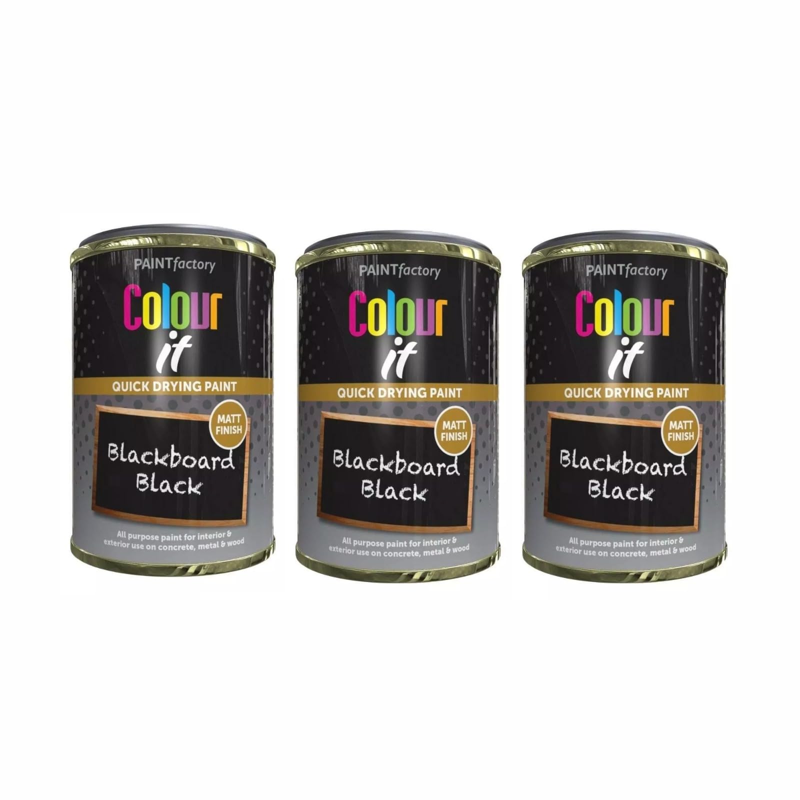 PEBBLE HUG Blackboard Black Matt Tin Paint, Easy To Apply, DIY Projects, Perfect For Interior & Exterior Use, Quick Drying, Metal, Wood, Plastic, Home Décor, 300ml, (3 Pcs)