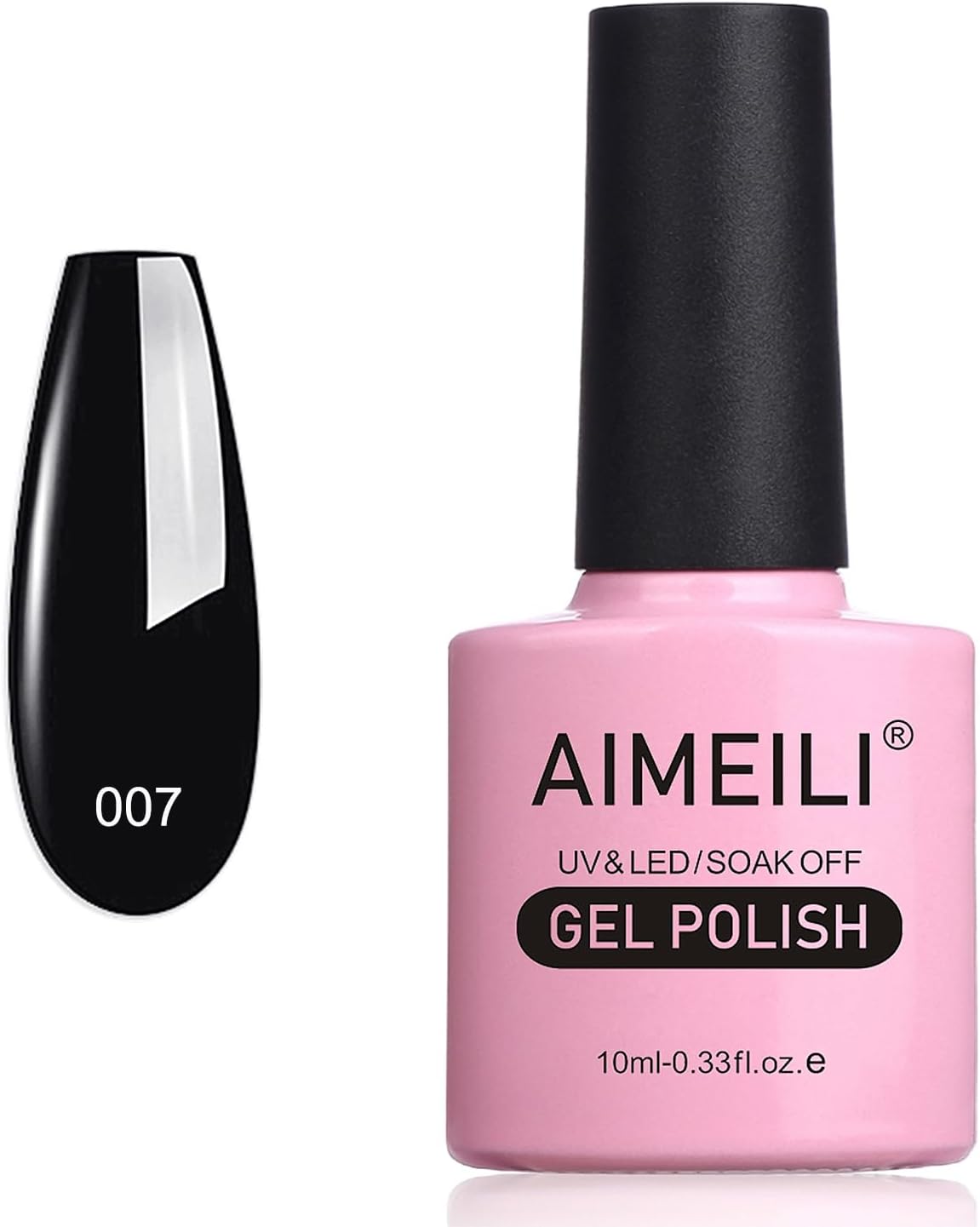 AIMEILI Gel Nail Polish Black, UV LED Soak Off Nail Art Manicure Pedicure, Long Lasting - Blackpool (007) 10ml