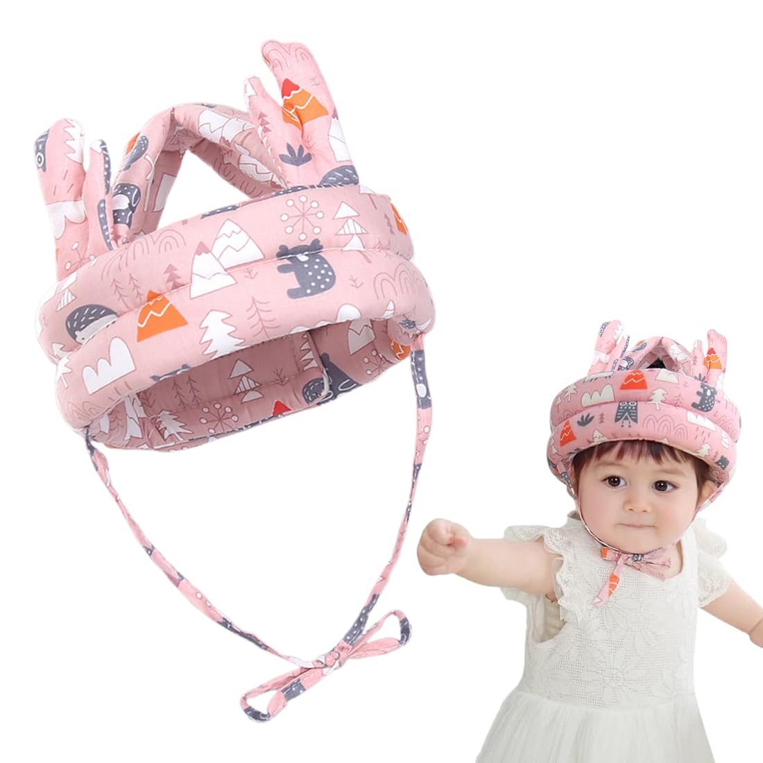 Poggiatesta per bambini - Poggiatesta regolabile per neonati, protezione per la testa, cuscinetto protettivo morbido e traspirante per bambini dai 6 ai 24 mesi (corna di foresta rosa)