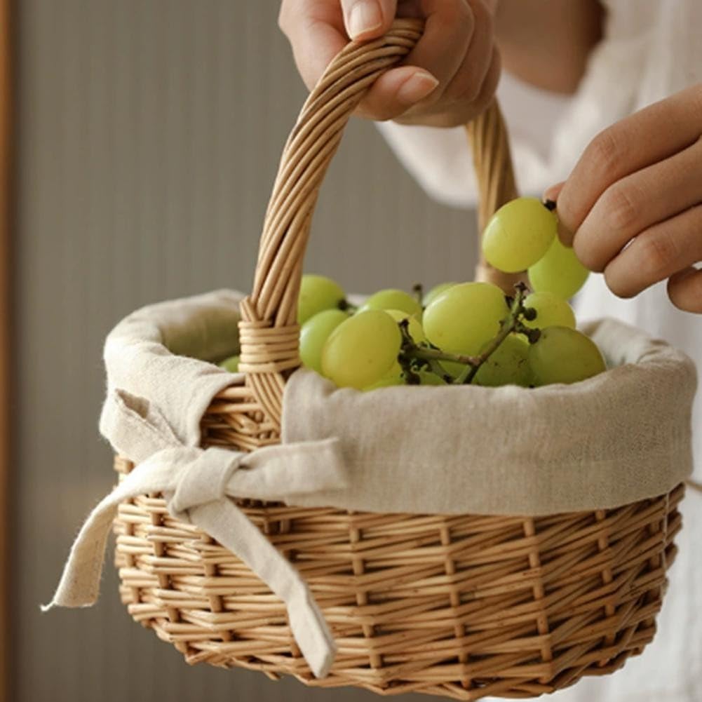 Cesto portaoggetti in salice naturale, 20 cm, design fatto a mano | Rattan intrecciato a mano, dimensioni compatte 20 x 17 cm, manico robusto, contenitore per giocattoli da picnic per bambini
