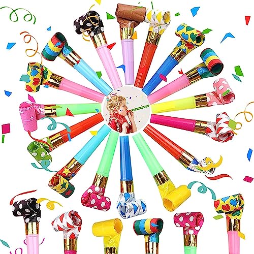 Image of New Colorful Polka Dot Blowouts Paper Blow Outs Noise Makers Whistle Horn Cheering Props Birthday & Kids Party Supplies (100)