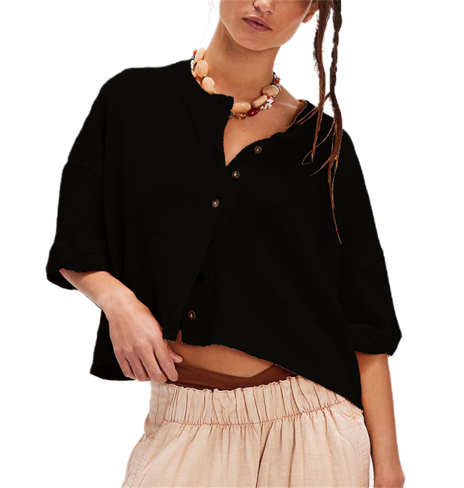 Women Cropped Cardigan T-Shirt Y2k Girls Casual Shirt Short Sleeve Button Down Open Front Loose Tee Crop Tops