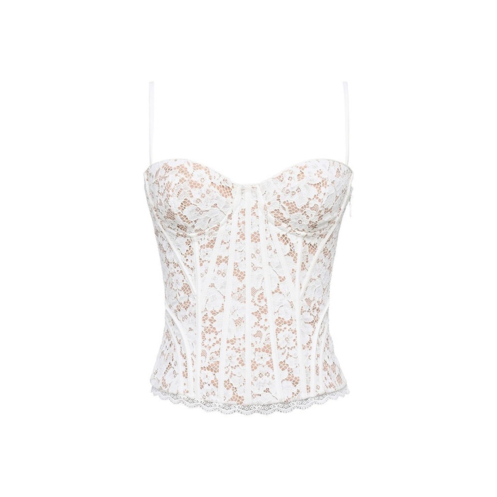 Camiseta Encaje Fishbone Corsé de Encaje sin Mangas a la Moda, Tops con Espalda Descubierta, corsé Cintura Espina Pescado Tirantes Finos, Camiseta Ajustada Elegante y Sexy