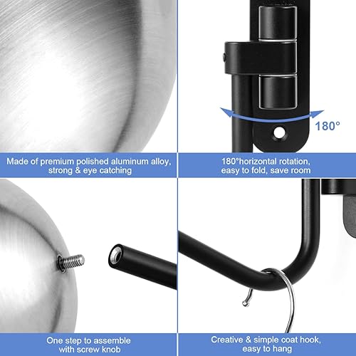 Miniatura 4 de Magicfour Soporte para casco, soporte para casco de bicicleta, rotación de 180 grados, soporte para casco de motocicleta con 2 ganchos, colgador de