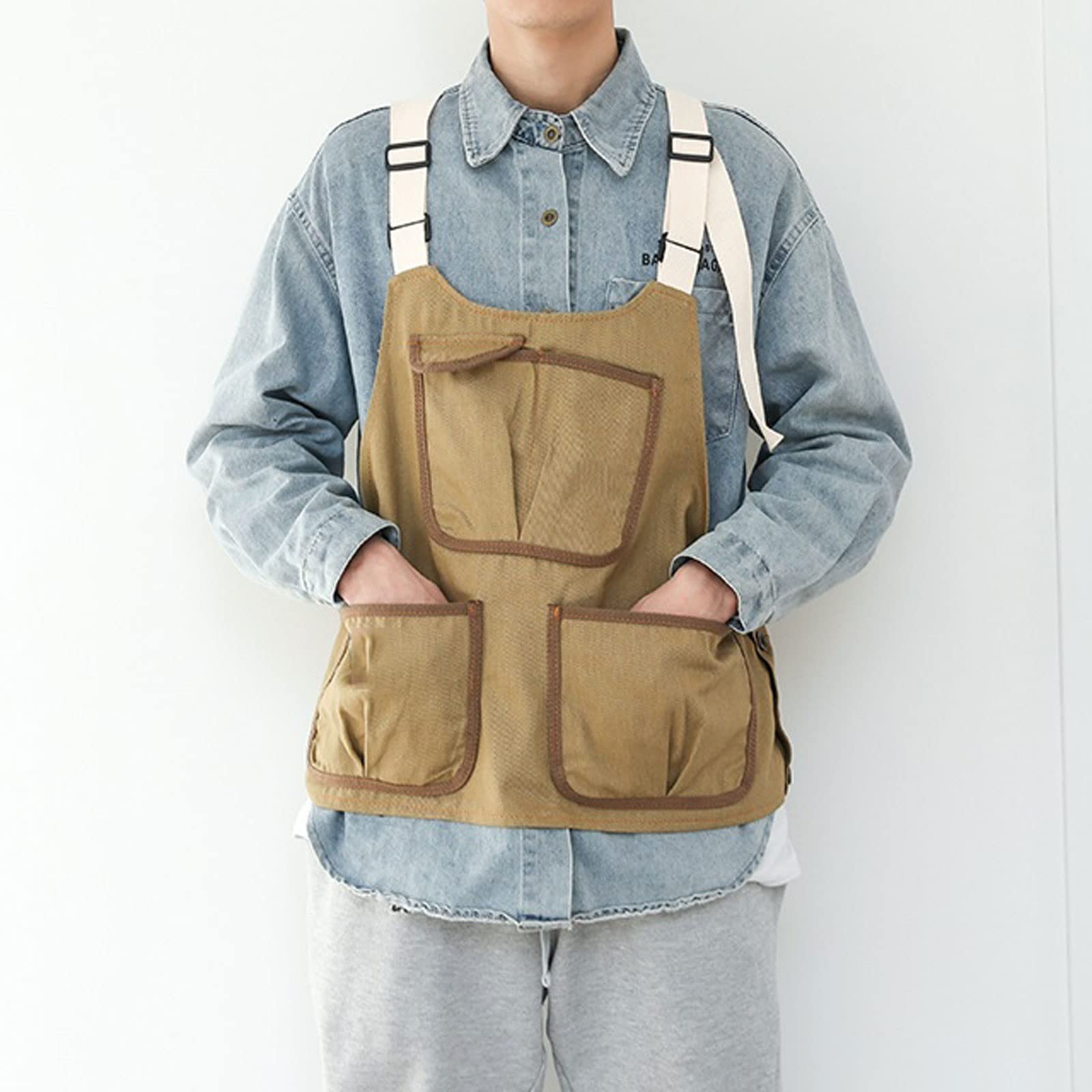 Delantal con leche, tienda de té, barista, peluquería, manicura, trabajo, hombre y mujer, talla única (caqui), caqui, Talla única