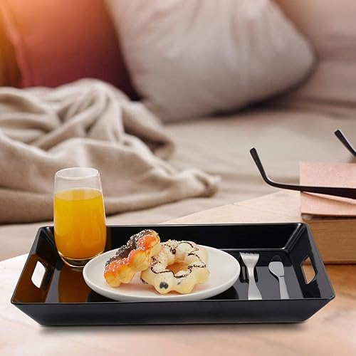 Miniatura 2 de i BKGOO Bandeja grande negra, bandeja de melamina con asas, juego de 2 bandejas rectangulares para organizador de alimentos, desayuno, almuerzo,