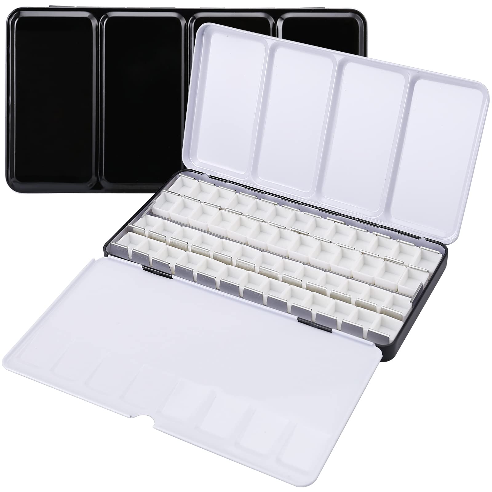 LOONENG Empty Watercolor Palette, Metal Watercolor Tin with Fold-Out Palette, Large Watercolor Tray Palette with 52 Empty Watercolor Half Pans for Plein Air Painting, Acrylic and Oil Painting