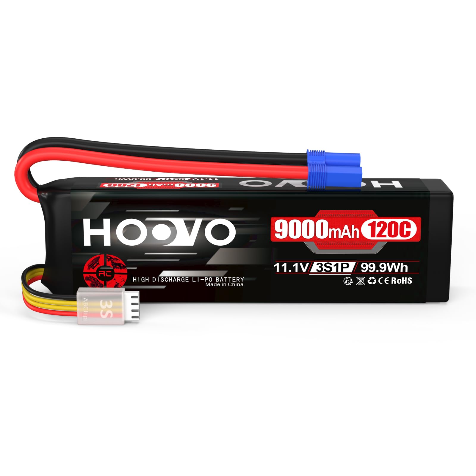 HOOVO 3S Lipo Battery 11.1 V 9000 mAh 120C Soft Case Lipo Battery with EC5 Plug RC Battery for RC Car Truck Heli Plane Rock Crawler Airplane Helicopter Rc Car Truck Boat (1 pack)