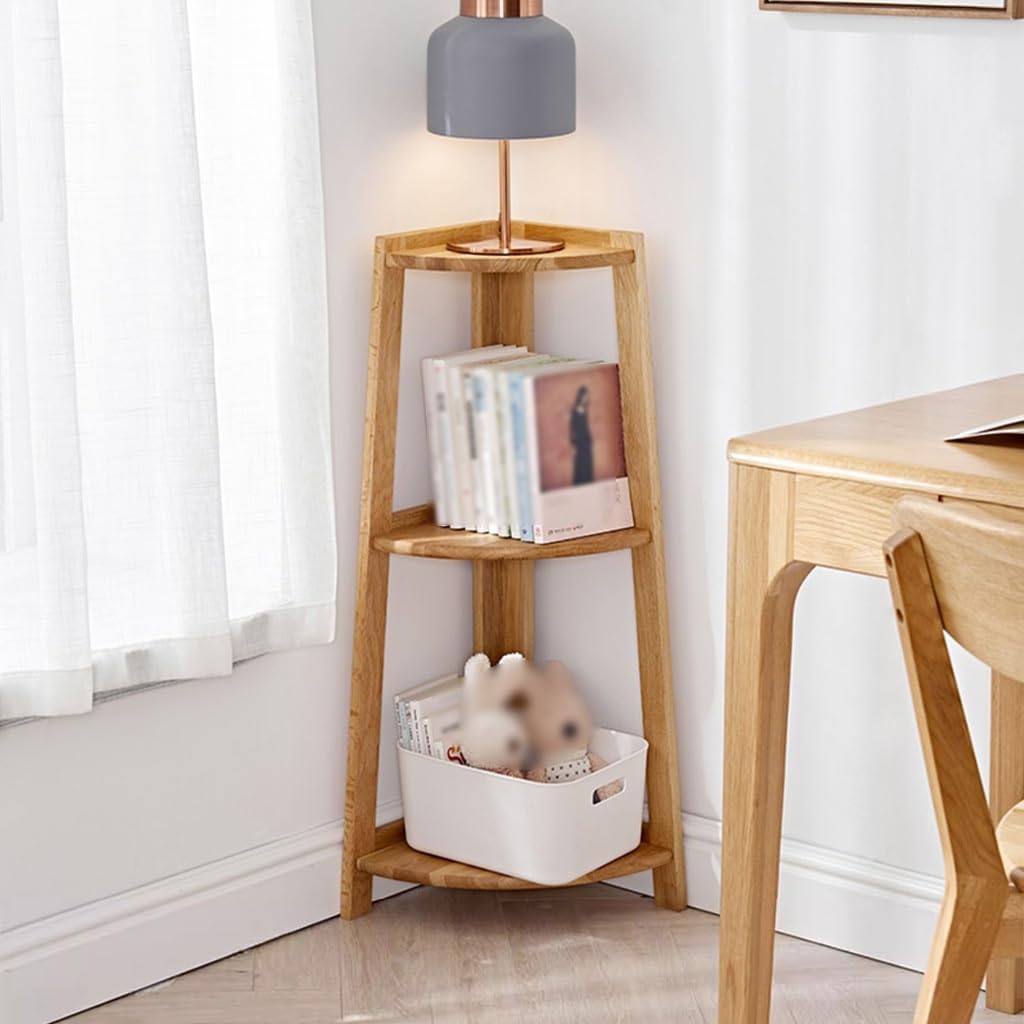 3 Tier Tall Wood Ladder Shelf Bookcase with Freestanding Display Cabinet for Bedroom Multipurpose Shelving Unit and Plant Stand for Small Space Rustic Original Wood Design (Origin