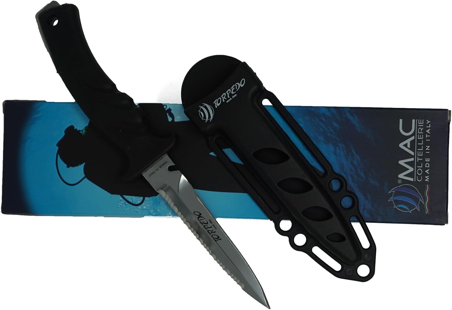 Walker by Mac Coltellerie TORPEDO 11 Scuba Diving Knife Stainless Steel Made In Italy, Black