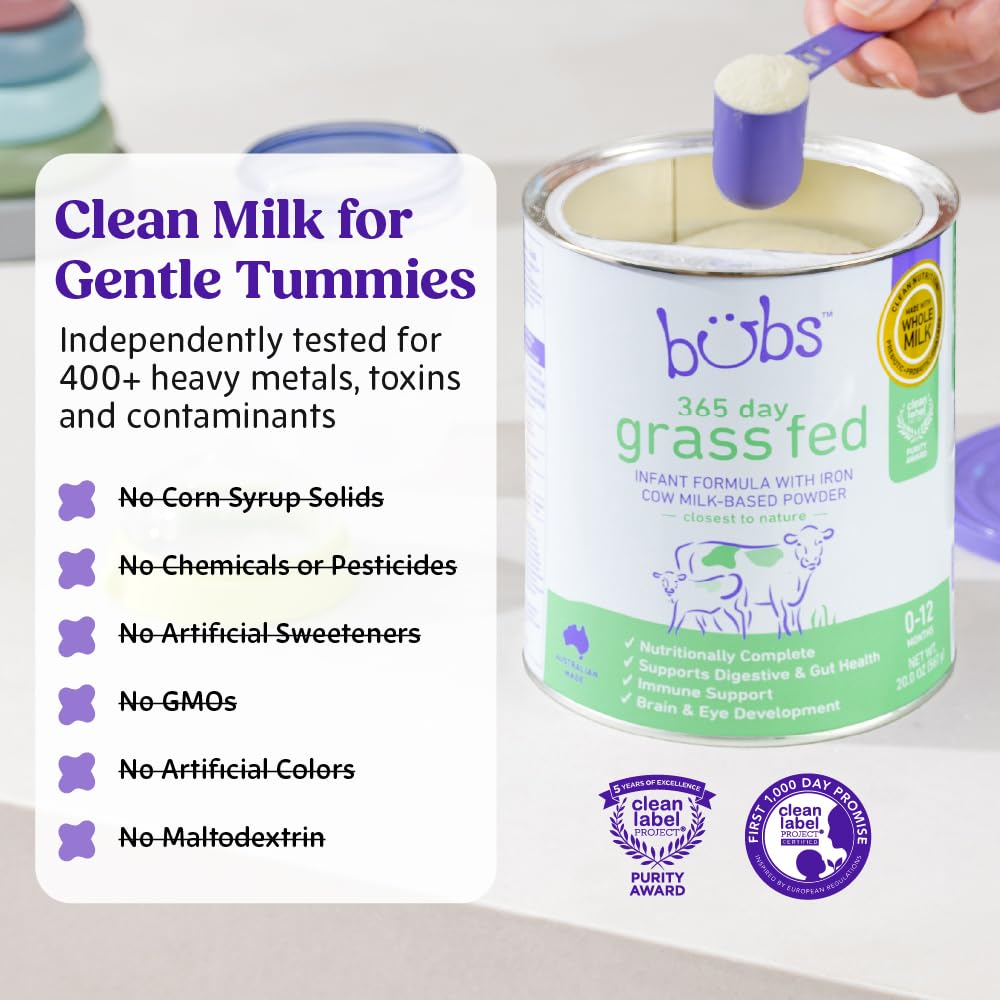 Amazon.com: Bubs 365 Day Grass Fed Infant Formula with Iron, Cow
