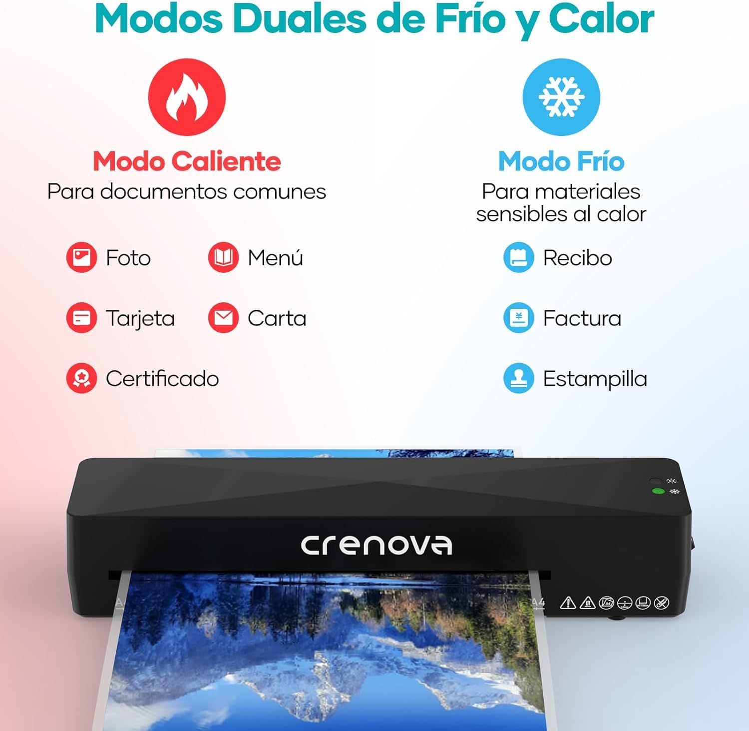 Crenova Plastificadora con Guillotina, Modo Frío y Caliente, Laminadora con 11 fundas de plastificación, Ideal para Colegio Oficina Estudio Fotográfico, Negro
