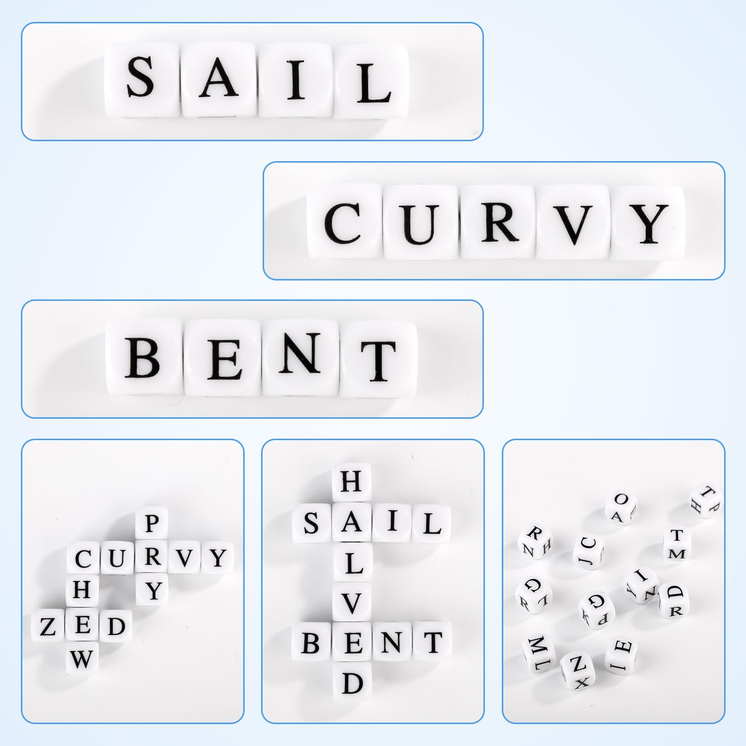 Gioco di cruciverba di dadi, divertente gioco di combinazioni di parole in acrilico a 6 lati con cruciverba solitario gioco di dadi con 12 dadi lettere e custodia alfabeto gioco di dadi giochi di