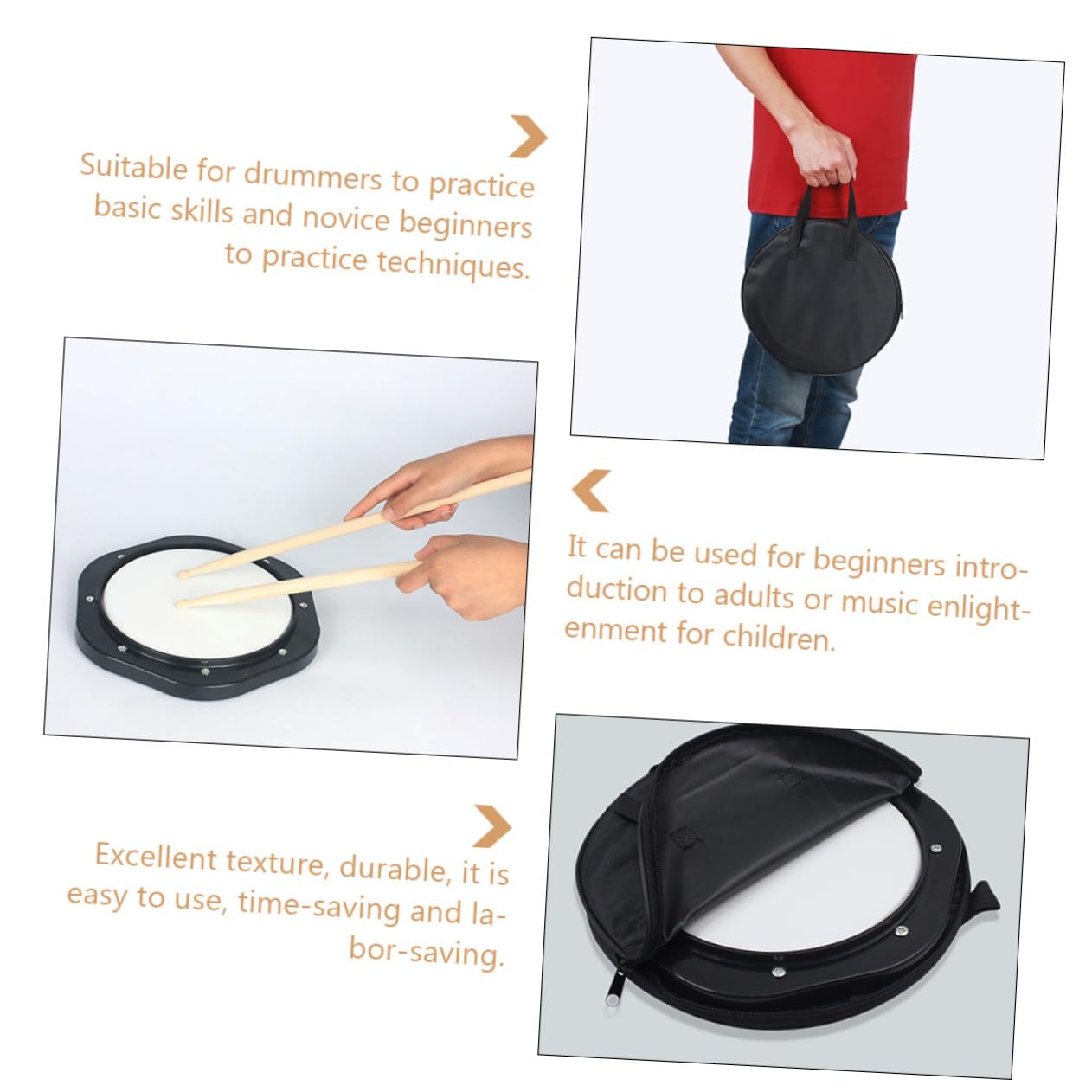 FRCOLOR Set de Práctica para Tambores Baquetas, Almohadilla Flexible de 10 Pulgadas en Abs, Ligera y Fácil de Transportar para Bateristas y Niños