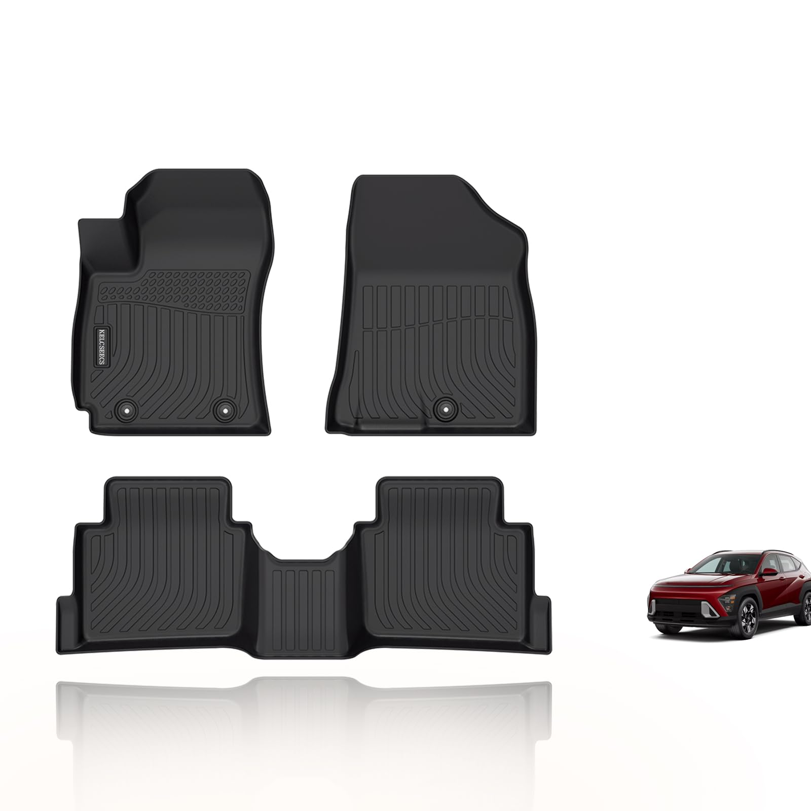 KELCSEECS Floor Mats Custom for Hyundai Kona 2024 (No Electric Model) All-Weather Protection Mats Automotive Floor Front Row and Second Row Full Set Accessories