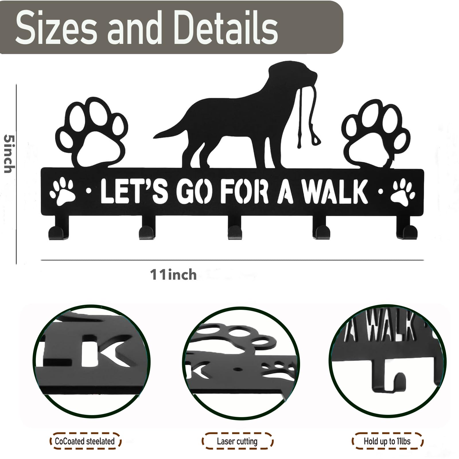 5-Hooks Dog Leash Holder for Wall? Dog Accessory Holder ?Metal Key Holder Leash Hooks