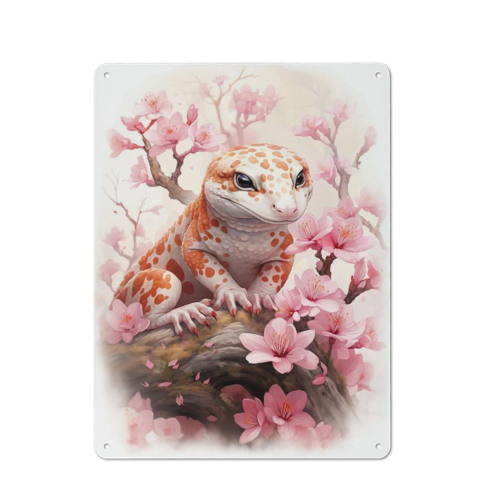 Junmoney Style-8 Metal Wall Plaque With Cherry Blossom Lizard Design 40X30cm, Simple Retro Studio Wall Plaque For Hobby Room, Office, Lounge Or Living Room