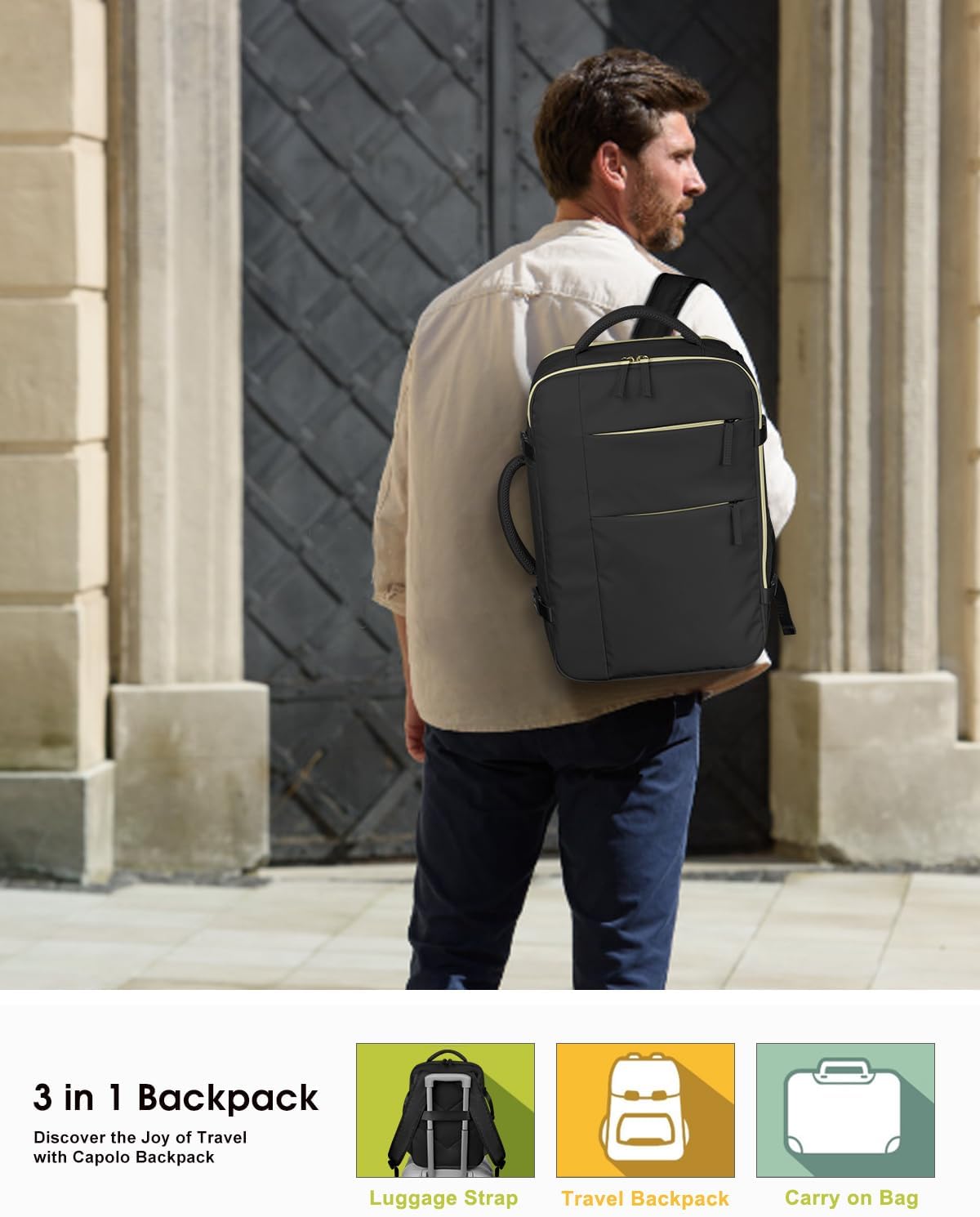 Capolo Travel Backpack for Women Men Waterproof Laptop Backpack Airlines Approved Personal Item Backpack Bag Computer Bookbag for Business, Work, Traveling Fits 15.6 Inch Laptop(Black) - Image 7