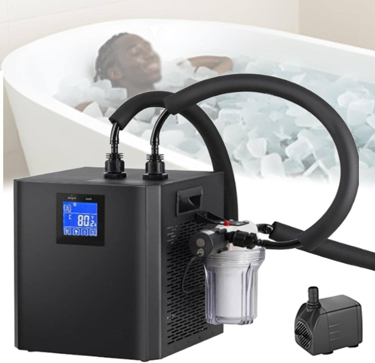 XUXIAO Cold Water Cooling System, 1/3HP Ice Bath Water Chiller, External Filter Pump, Powerful and Quiet (35 dB), for Athletic Recovery and Outdoor Home Wellness