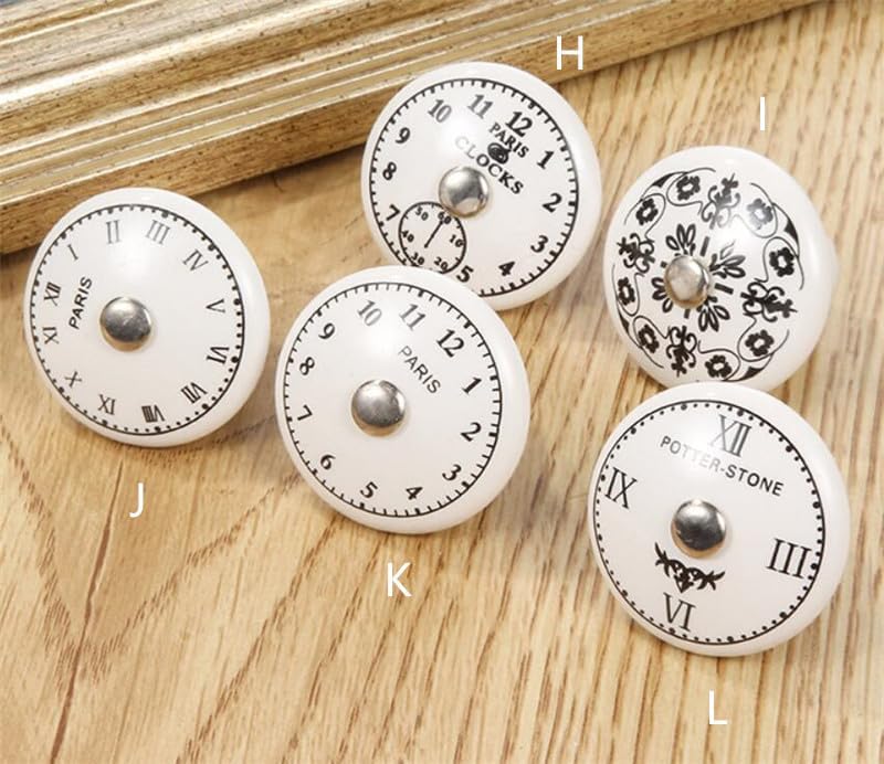 30pcs/lot Black & White Printed Decorative Round Ceramic Knob, Cabinet Hardware, Modern Wardrobe Furniture Door