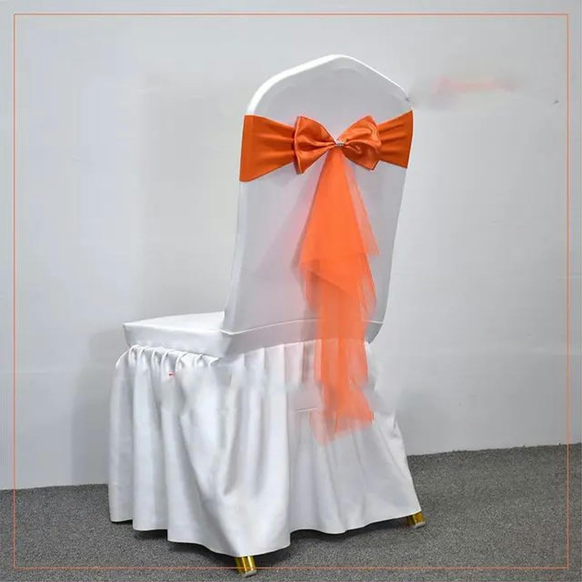 Tbddsd Single Bow Orange Chair Covers With Bows, 10-50Pcs Spandex Chair Sashes With Sash Wedding Gauze Stretch Bows For Banquet Party Event Decoration Supplies-Single Bow