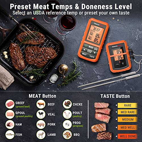 ThermoPro TP20 Thermomètre de Cuisson Numérique à Distance avec Sondes Double Minuterie et Température Préréglée pour Les Aliments Viande Four Fumoir BBQ