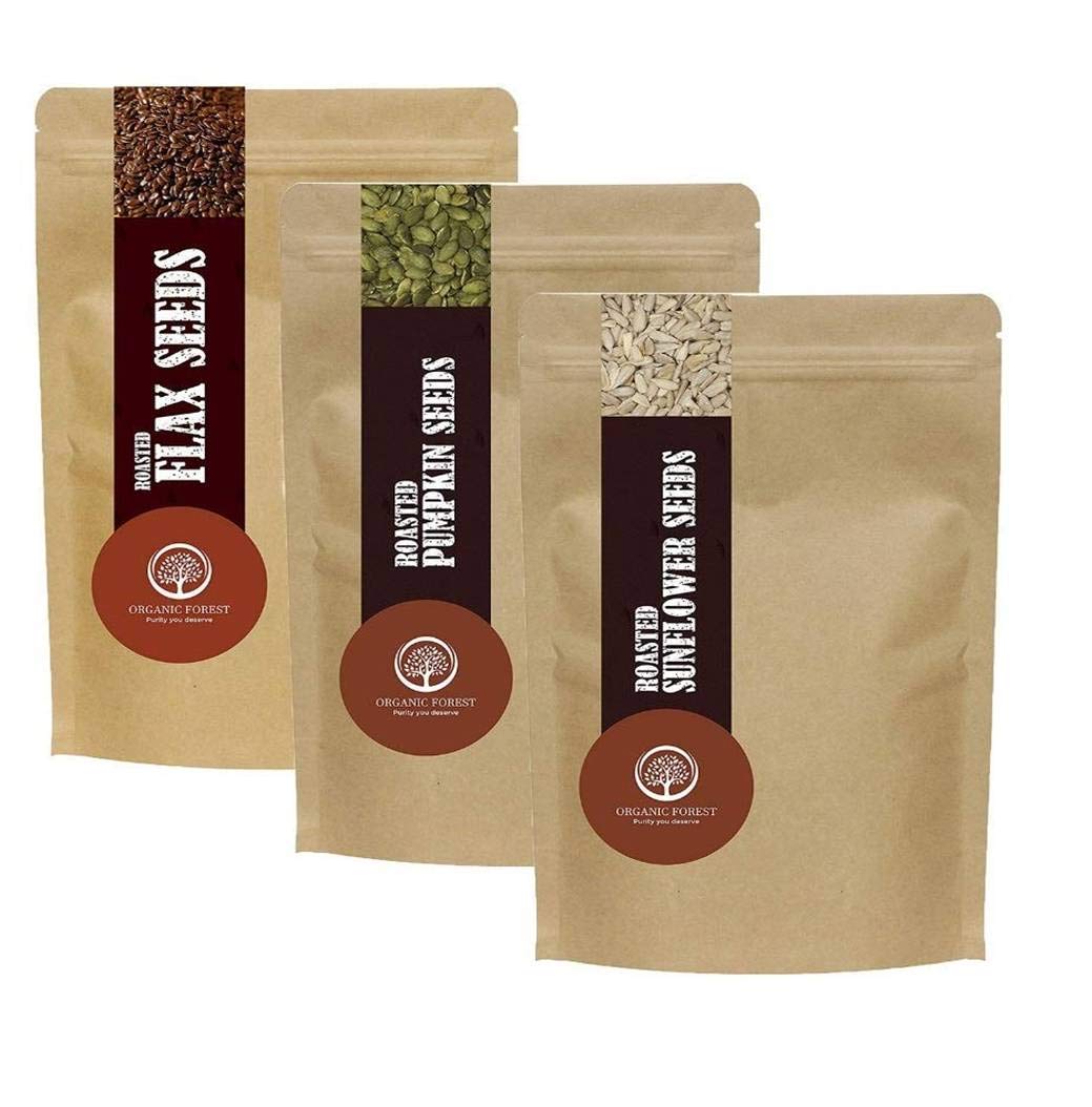 Organic Forest Roasted Seeds Combo Pack of Sunflower, Pumpkin & Flax Seeds- 125gm / 250gm (125gm) (B0837R8JZK) Amazon Price History, Amazon Price Tracker