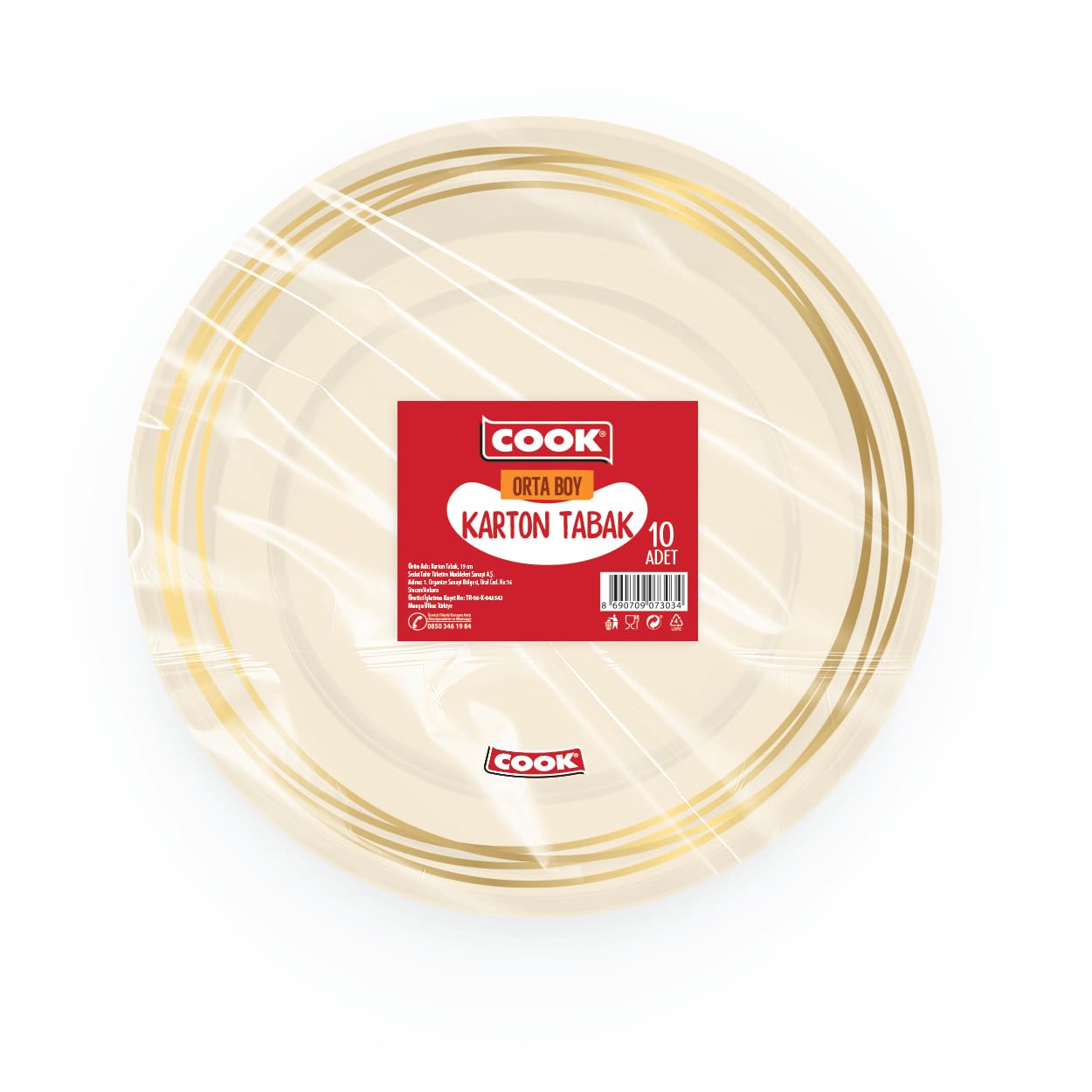 Cook Karton Tabak, Orta Boy, 19 cm, 10 Adet, Tek Kullanımlık