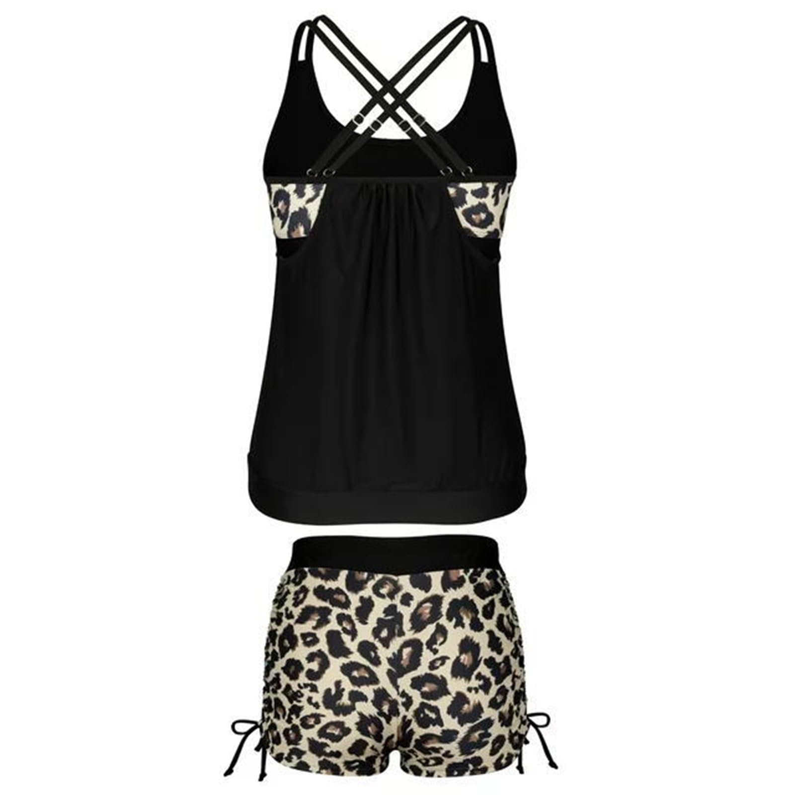 Conjunto de bikini sexy con estampado de leopardo adelgazante para mujer con cordones en la espalda, corte favorecedor para curvas enfatizadas, traje de baño de playa, negro, L