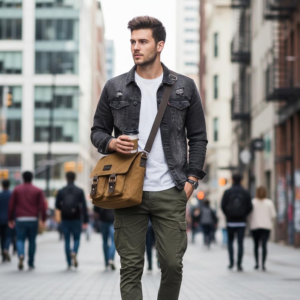 flintronic Umhängetasche, Vintage Canvas Schultertasche Herren Damen, Aktentasche Laptoptasche mit Verstellbarem Schultergurt für Schule und Arbeits, für Männer und Frauen