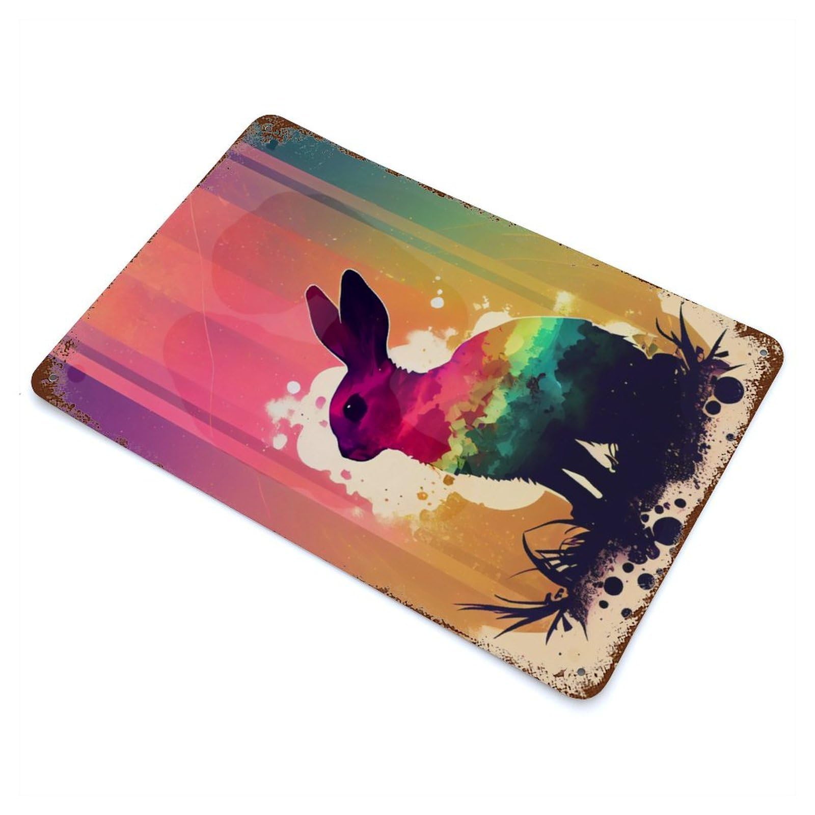 Rabbit Silhouette Retro Metal Sign 11.8"x7.9", Vintage Wall Decor for Garage, Pub Or Kitchen