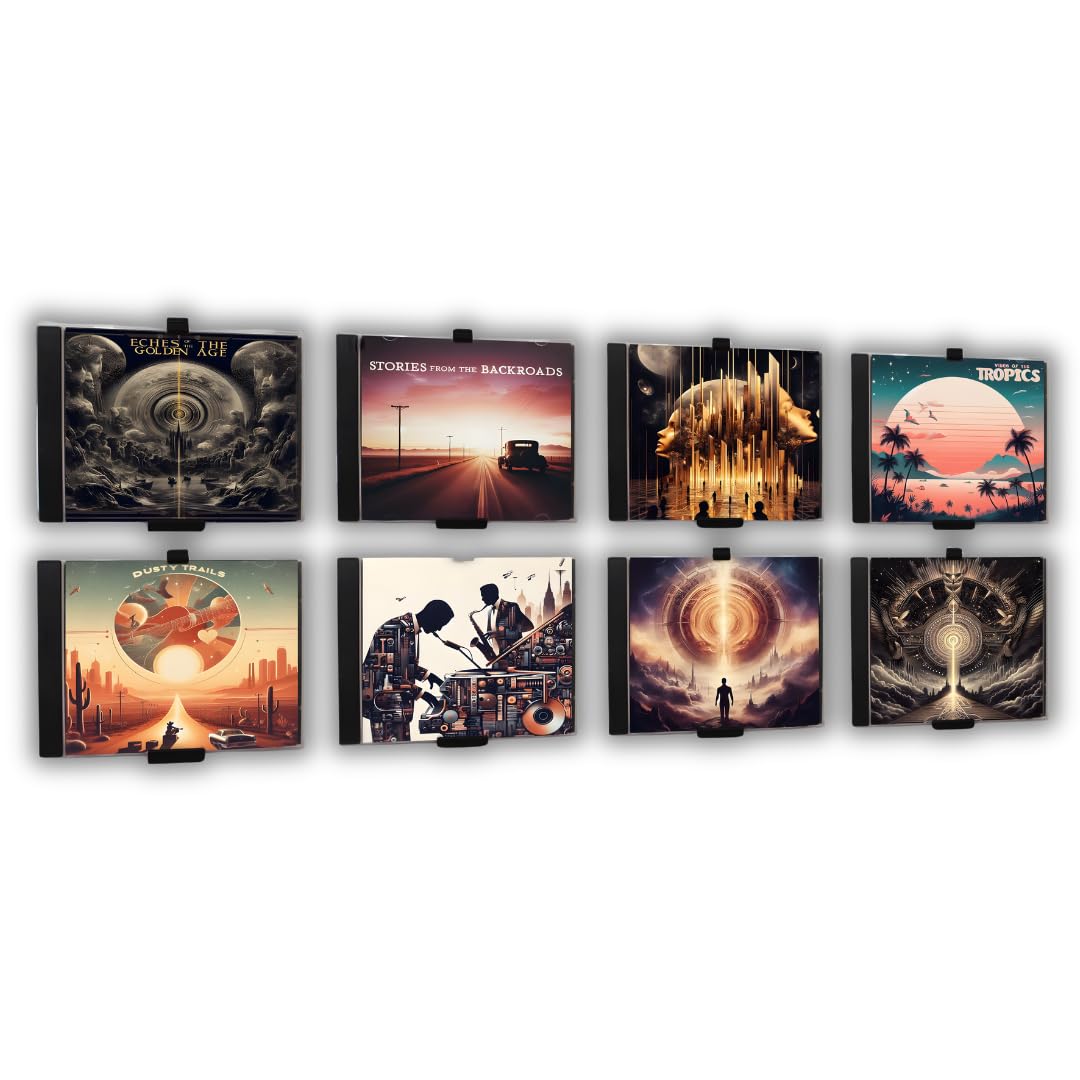 Wandhalterung | Minimalistischer, Retro Halter für 8 CDs | Regal, Deko Wand, Halterung | Selbstklebend, Ohne Bohren | Aufbewahrung (8, Schwarz)