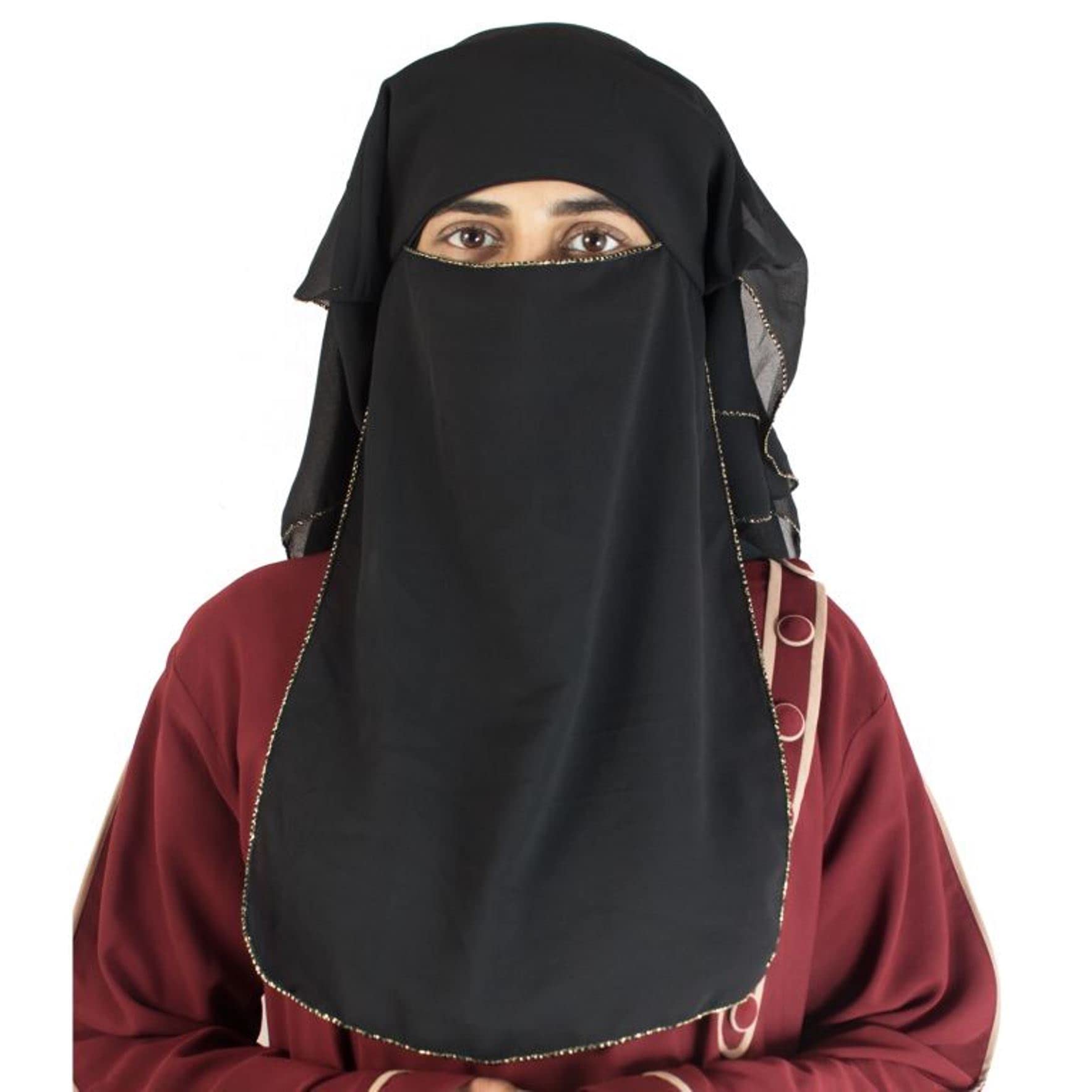 Beautiful Self Design Gold 4 Layer Georgette Nose Piece (Niqab_007)