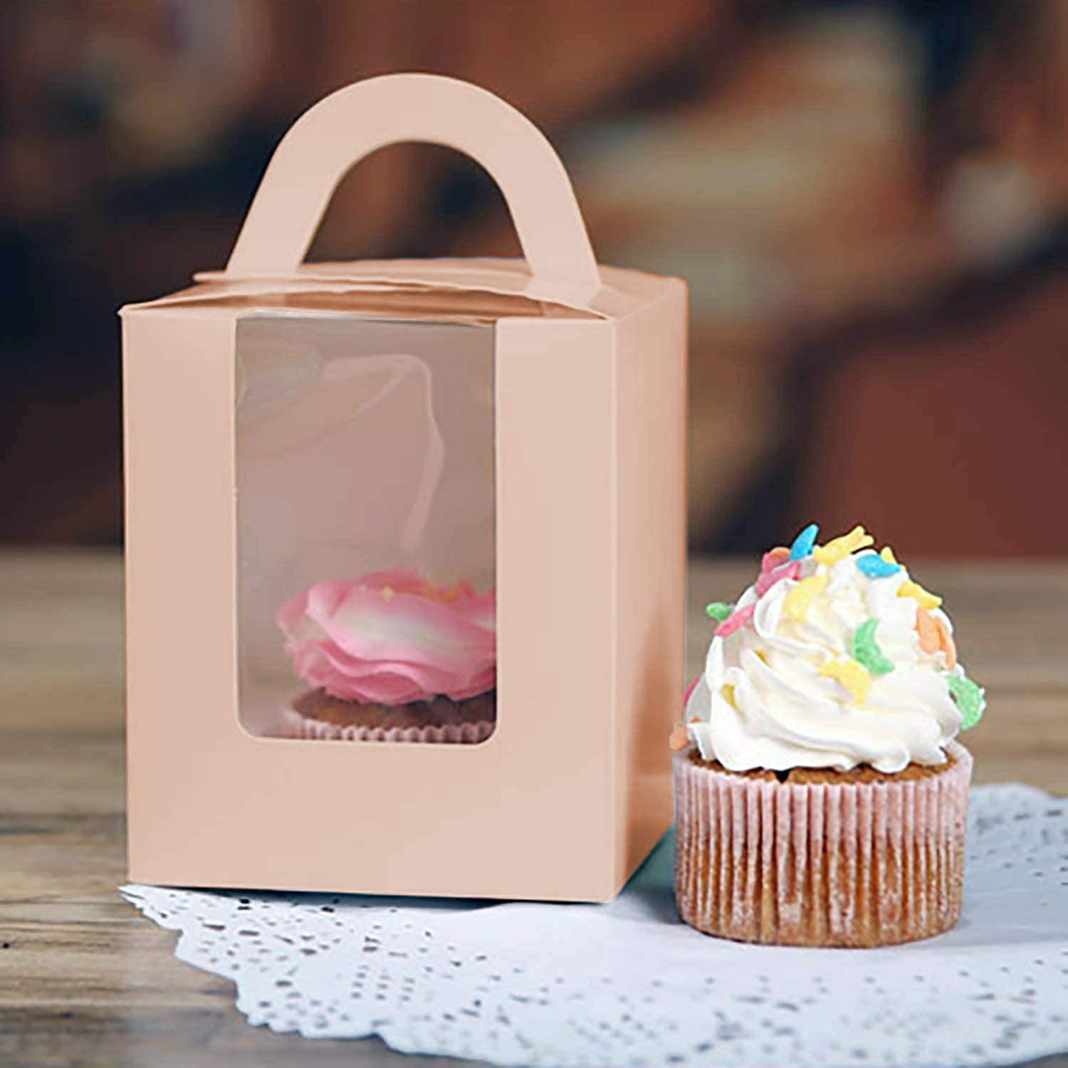 18 Scatole Per Cupcake Con Finestra Trasparente E 24 Adesivi – Per Trasporto Muffin E Torte, 10x10x6 Cm