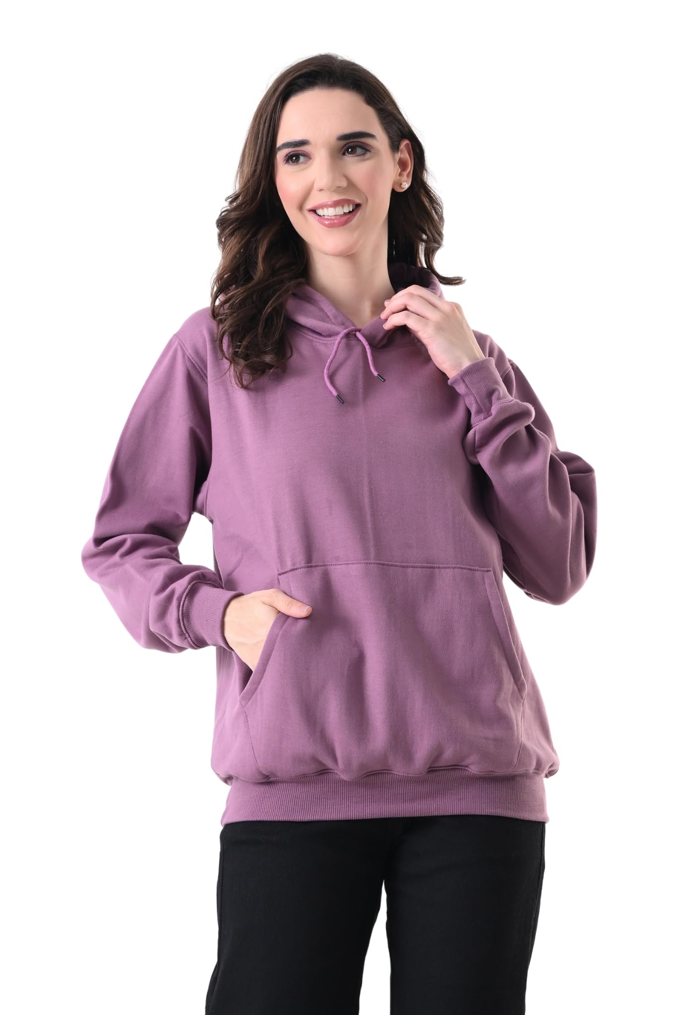 Women's Fleece Hoodie Sweatshirt with Kangaroo Pocket, Adjustable Drawstring Hood, Full Sleeve Winter Hooded Sweatshirt, Warm Casual Pullover Hoodie for Women Purple-image-49