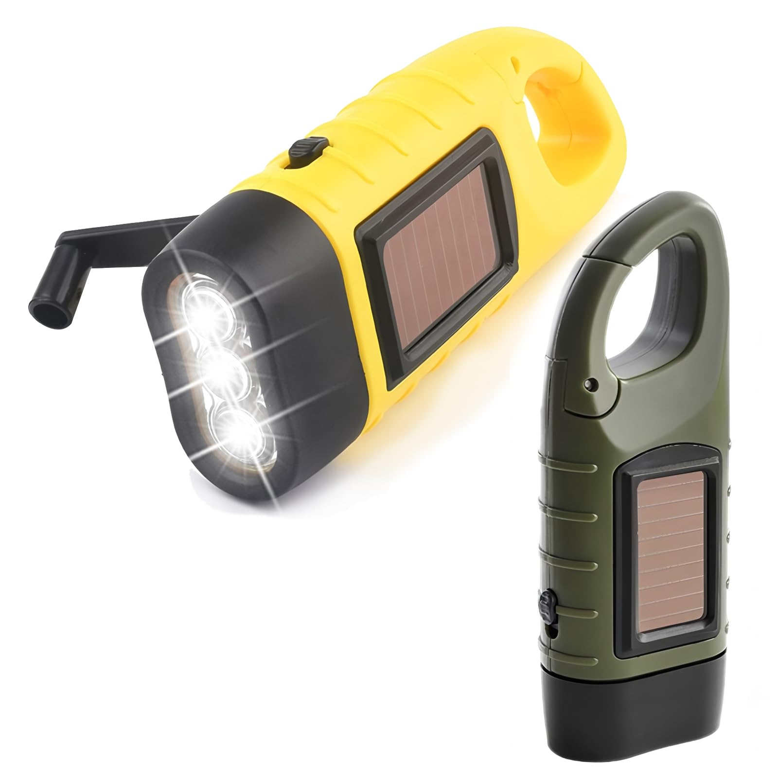 2 Pack Wind Up Solar Torch UK, Hand Crank LED Flashlight (Yellow & Green)