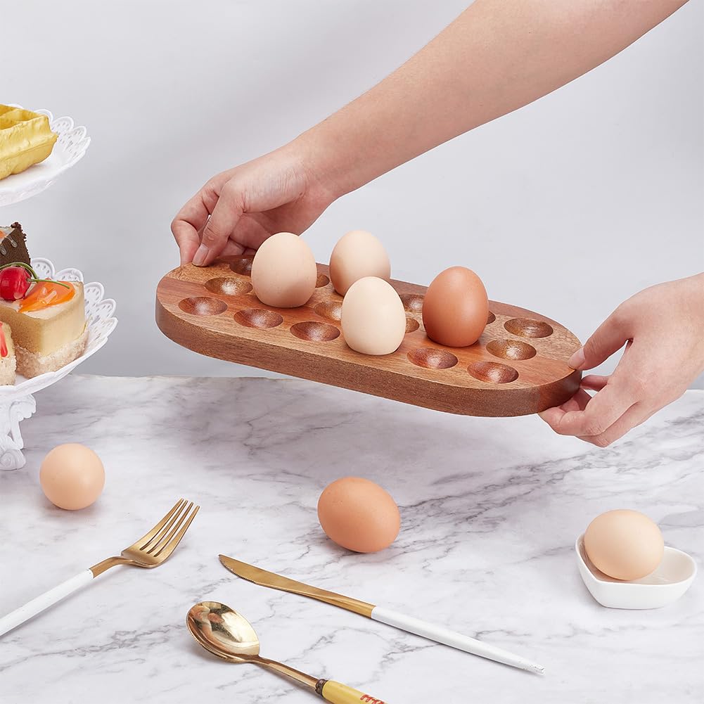 PH PandaHall 18 Holes Wooden Egg Holder Stackable Eggs Storage Trays Eggs Container Rack Countertop for Eggs Decor Organizer Rustic Kitchen Decoration - Image 3