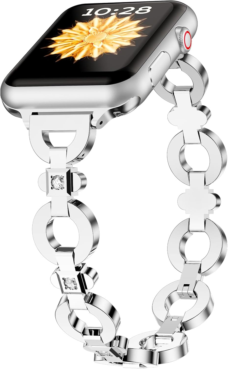 TAURI Metal Band for Apple Watch Bands 38/40/41/42mm, Adjustable Bling Diamonds Strap Fashion Cute Chain Thin Bracelet for iWatch SE 3/2, Series 9/8/7/6/5/4/3/2/1, Women- Silver