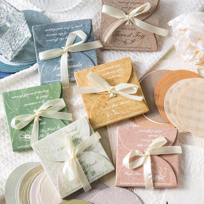 Alideco 180pcs Vintage Simple Round Scrapbooking Paper for Journaling Supplies, Decorative Craft Paper for Junk Journals (anranfengxiang)