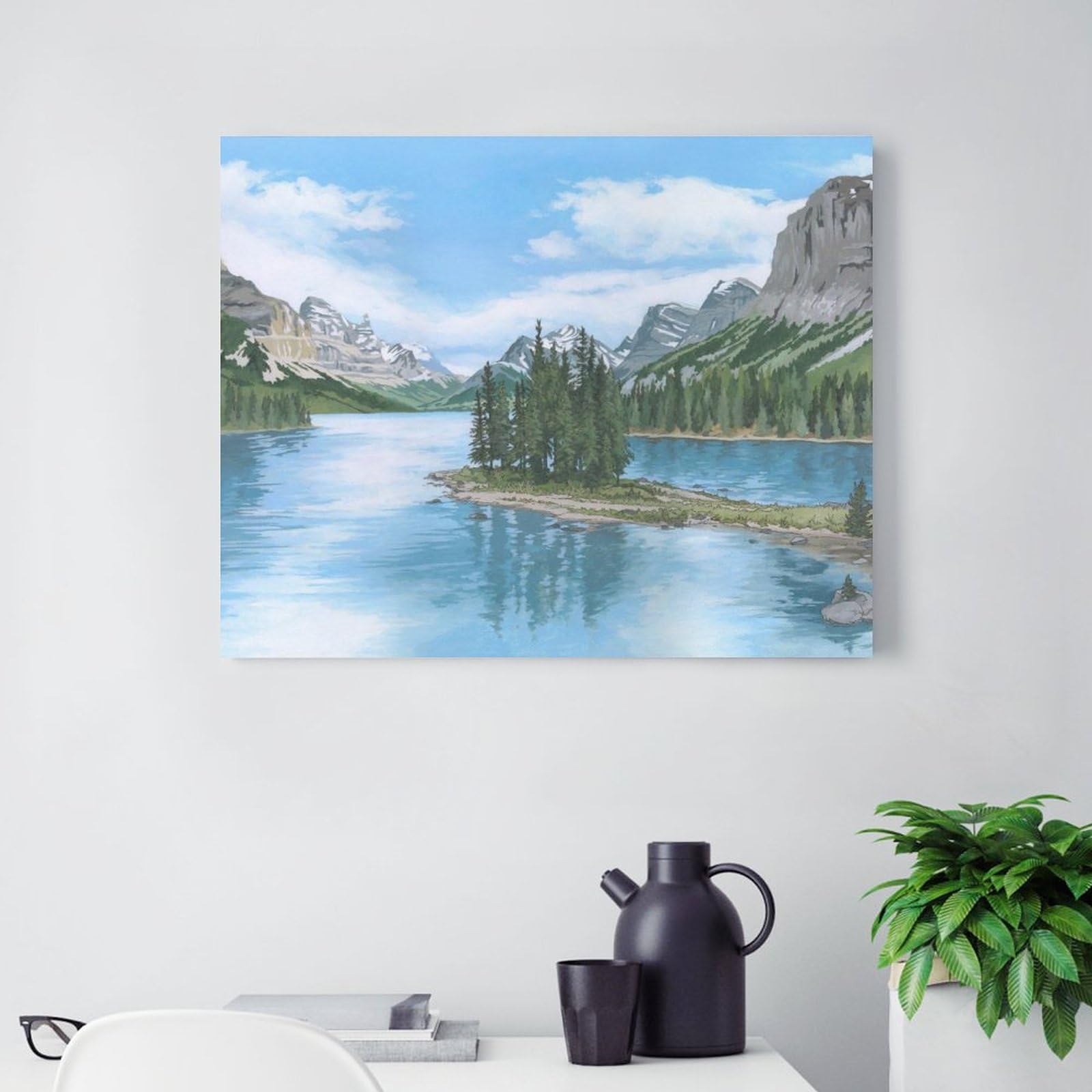 Amazon.co.jp: 絵画 湖畔の山の風景画インテリア 絵画 カナダの現代 
