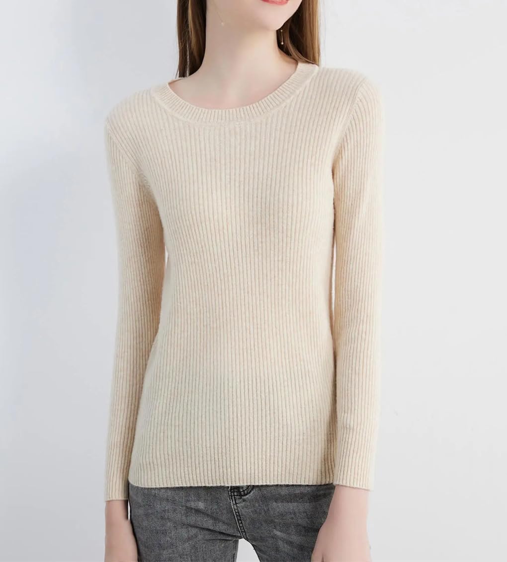 Maglione da donna in lana, a maniche lunghe, girocollo, vestibilità aderente, per autunno e inverno