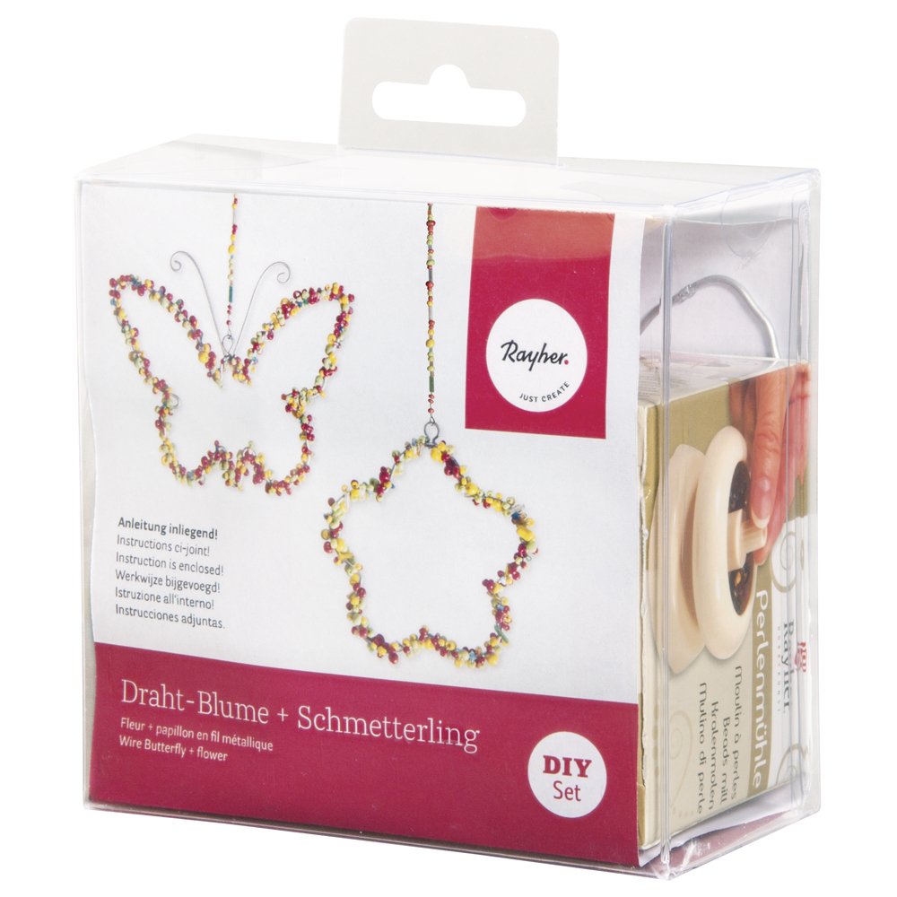 Rayher Craft Kit with Butterfly and Flower Metal Shapes for Wire Wrapped Seed Bead Decorations, Glass Beads and Sequins for Crafting, 24098000