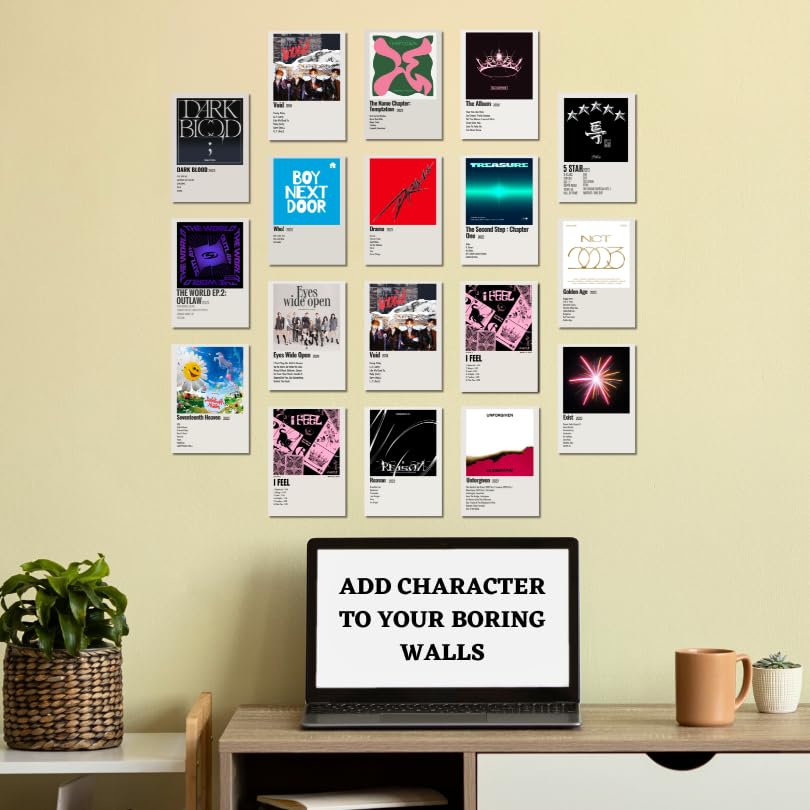 Image of K-Pop Posters | K-Pop Song Posters Pack of 18 (14.8 x 10.5cm) 300 GSM | Minimalist Poster Set | Aesthetic Room Decor | Pinterest Wall Posters | Wall Collage Kit | Wall Prints for Office