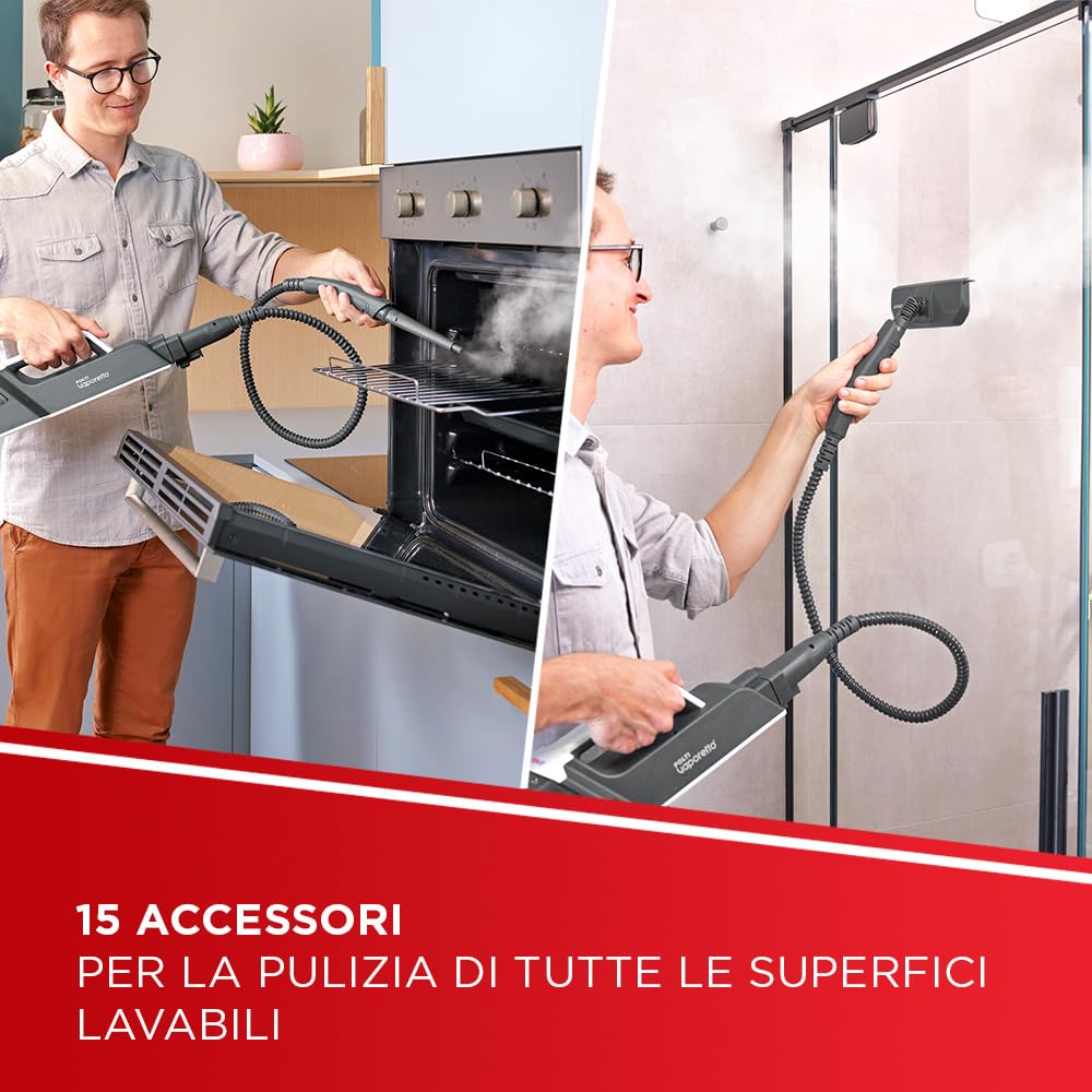 Polti Vaporetto SV620 Style, Scopa a Vapore con Pulitore Portatile Integrato, Potenza Max 1500 W, 15 Accessori, Filtro Anti Calcare, Autonomia Illimitata, Parking Verticale, Blu e Bianco
